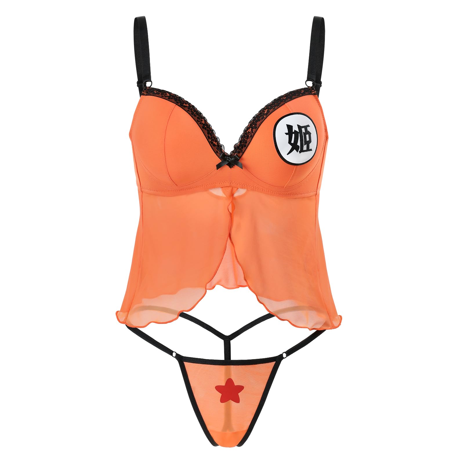 Littleforbig Women Nightwear Lace Strap Chemise Halter V Neck Sleepwear - Wish Ball Anime Lingerie Set