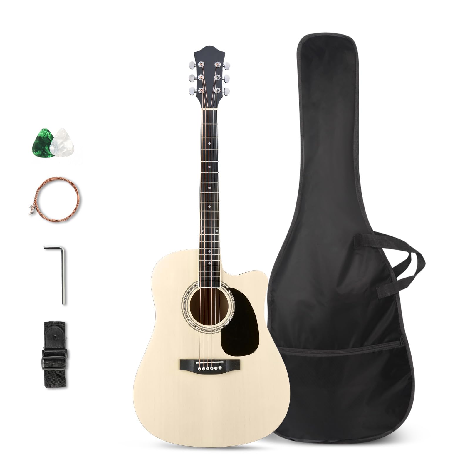 GLARRY 41in 6 Strings Acoustic Guitar Beginner Kit (Natural)