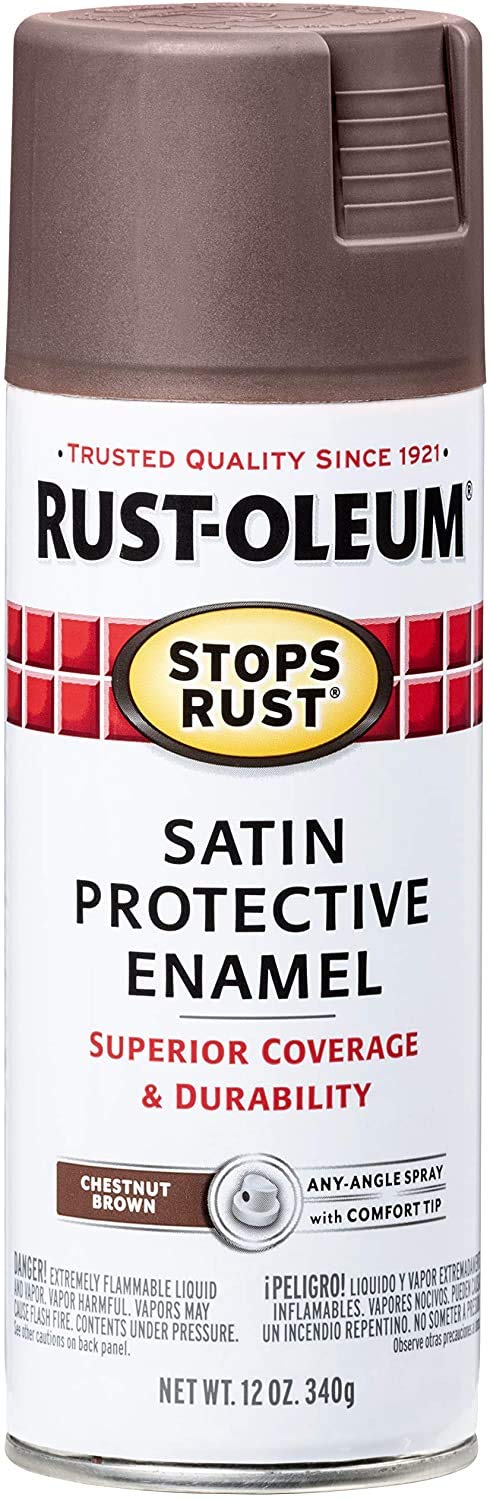 Rust-Oleum7774830-2PK Stops Rust Spray Paint, 12 Ounce (Pack of 2), Satin Chestnut Brown, 24 Ounce