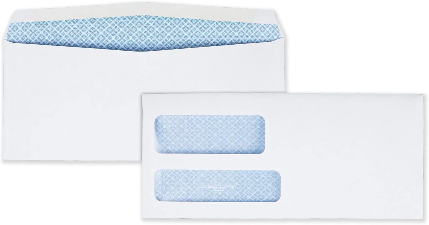 Quality Park® Double-Window Envelopes, #9, 3 7/8"x 8 7/8", White, Box Of 500