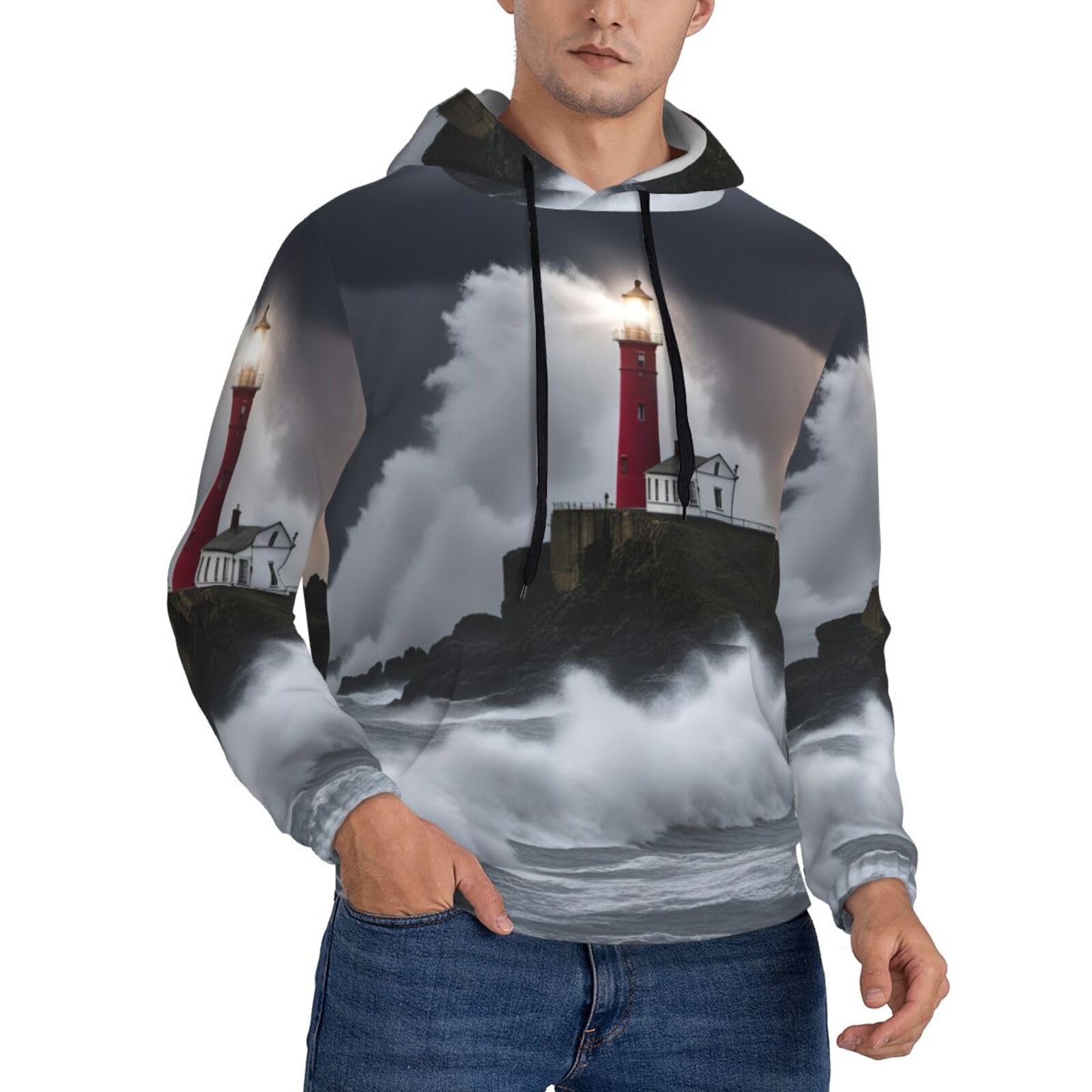 Sweat à capuche imprimé phare homme : superposition polyvalente en taille L - 7