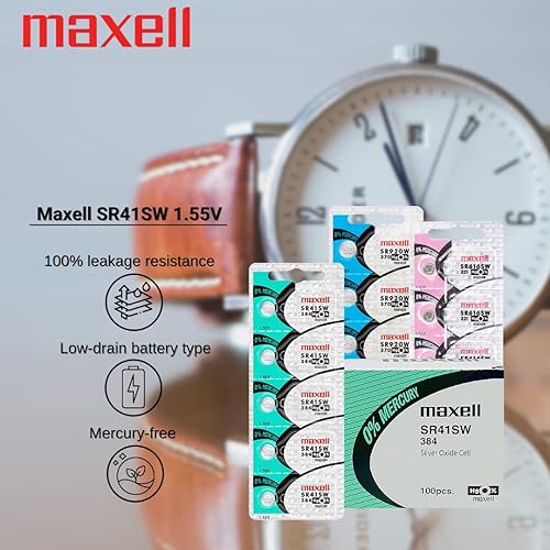 Miniatura 2 de Maxell Reloj Batería Botón Celda SR41SW 384 Pack de 5 Baterías