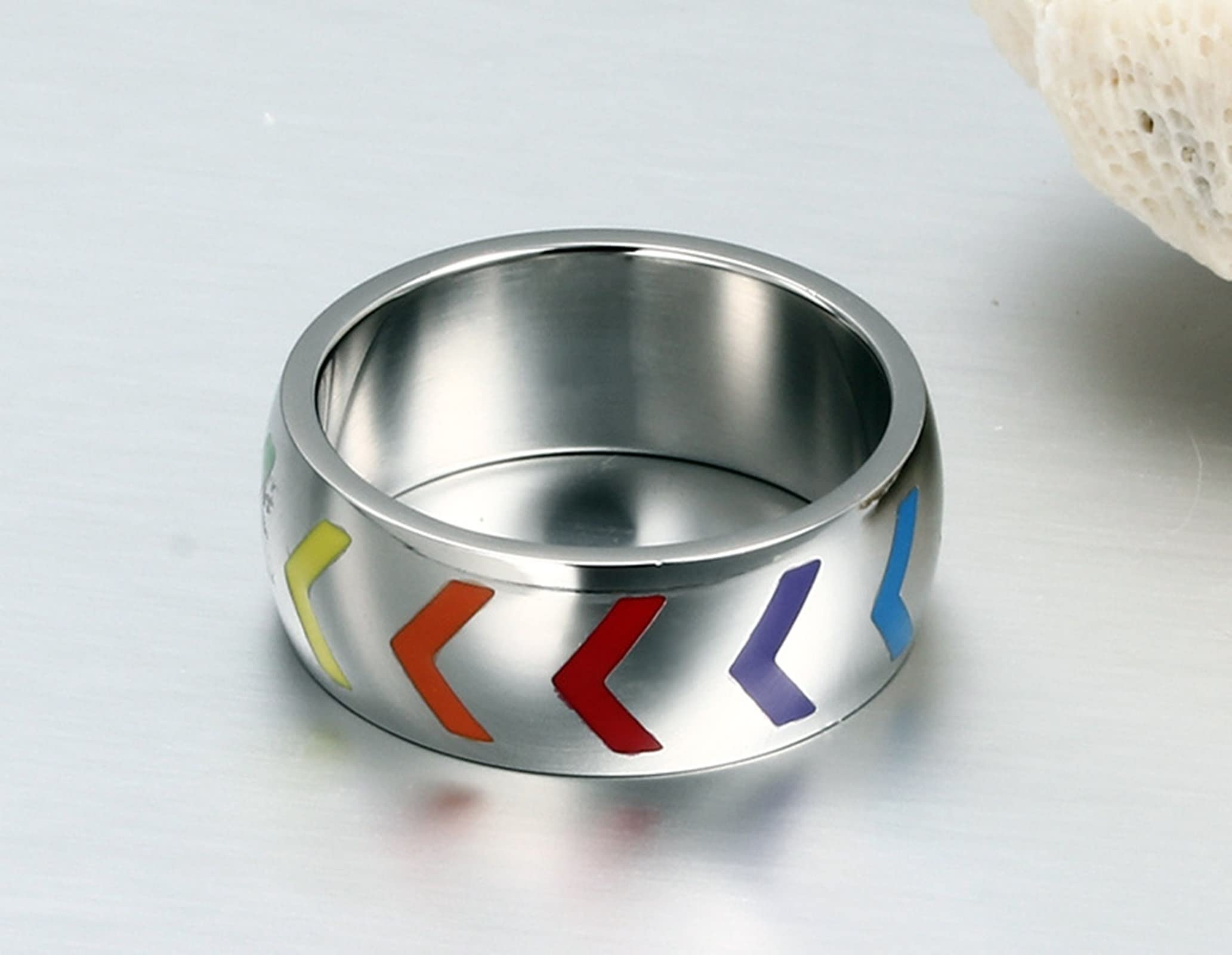 AmDxD Anillo de compromiso plateado, de acero inoxidable, alianza, boda, colorido, circonio, diseño de arco iris, W56.5 & M59, Acero inoxidable, circonita cúbica,