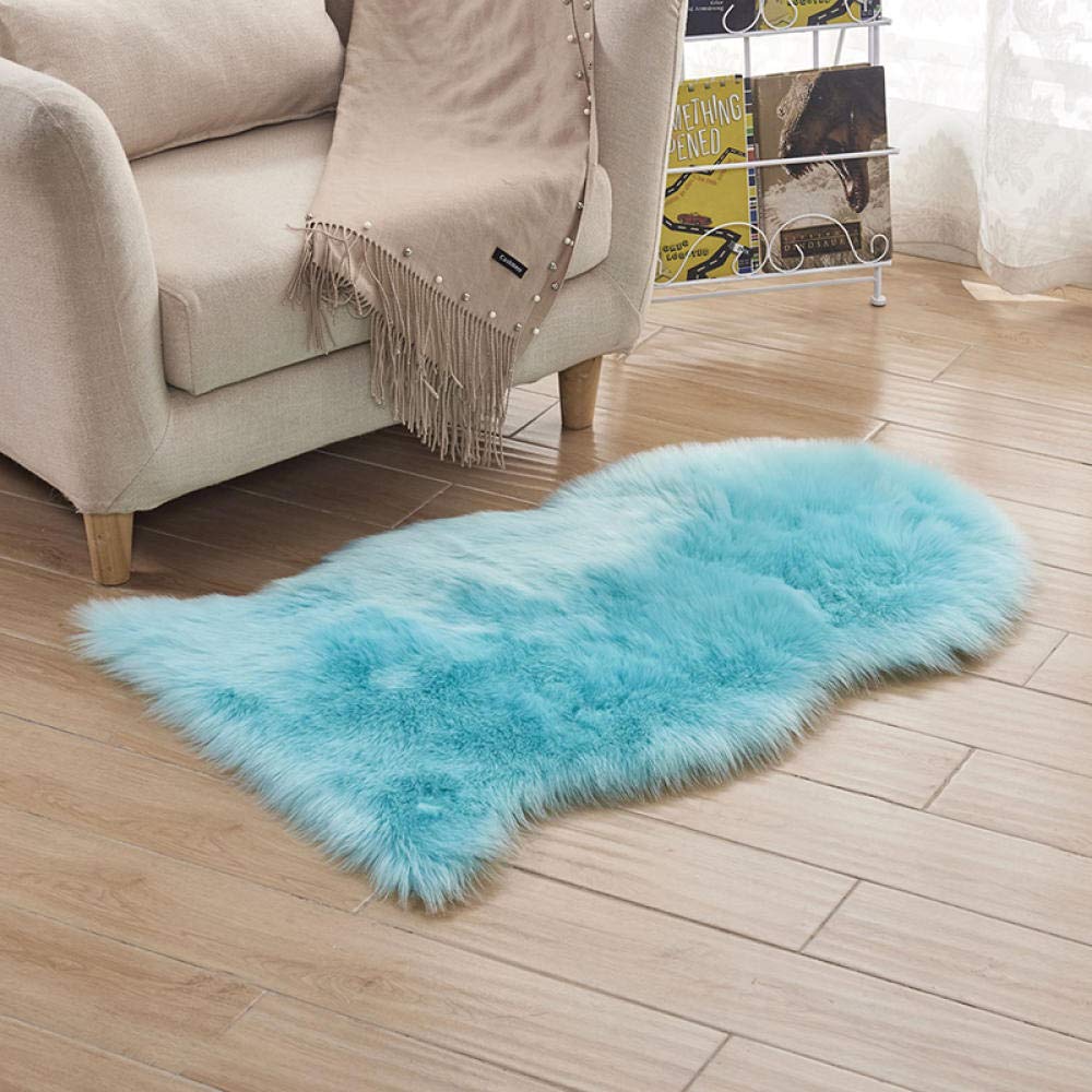 Faux Lammfell Schaffell Teppich, Kunstfell Dekofell Lammfellimitat Teppich Longhair Fell Nachahmung Wolle Bettvorleger Sofa Matte Hellblau 60 * 200 cm