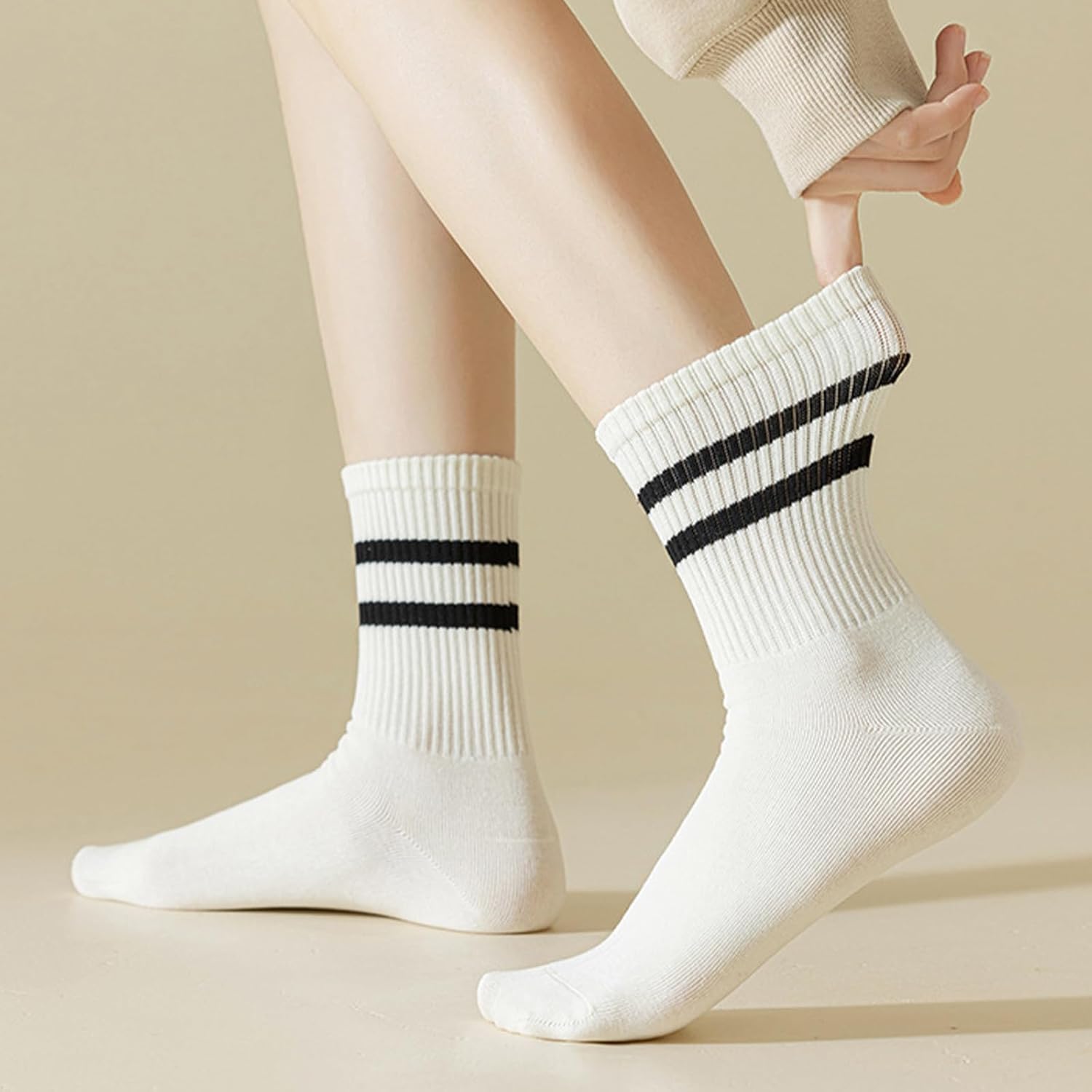 Retro Style Colorful Striped Socks, Vintage Fun Fashion Cute Athletic Aesthetic Cotton Crew Socks for Women - Image 3