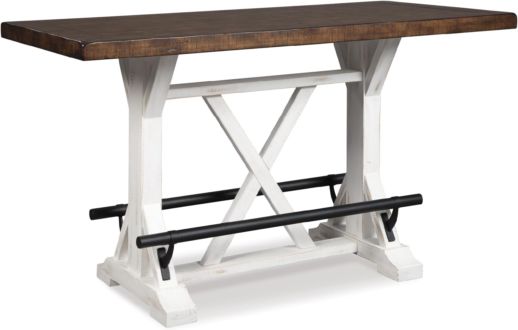 Valebeck Counter Height Dining Table, Rustic Farmhouse Design, Black Metal Footrest, Seats Up to 4, Great for Small Spaces, White