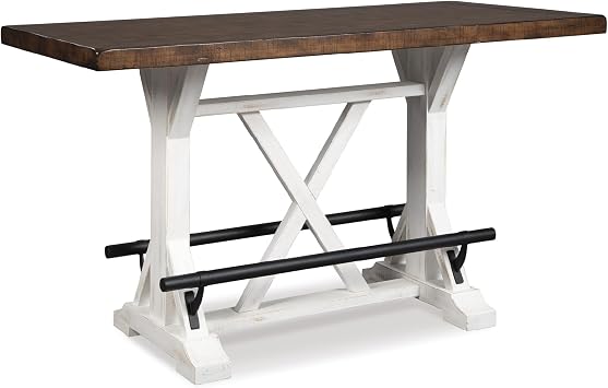 Signature Design by Ashley Valebeck Counter Height Dining Table, Rustic Farmhouse Design, Black Metal Footrest, Seats Up to 4, Great for Small Spaces, White