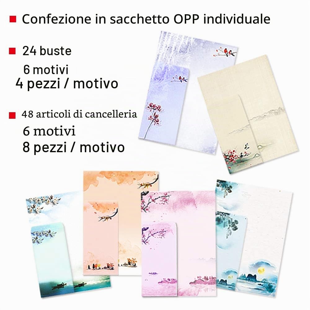 Set cancelleria giapponese carta lettere buste 48 fogli 24 buste pittura inchiostro