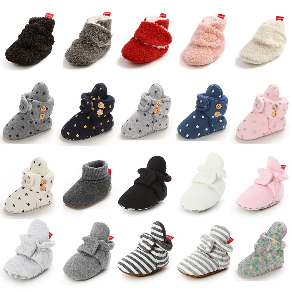 Baby Booties for Boys Girls with Soft Lining Non Slip Gripper Newborn Infant Slipper Socks Toddler First Walker Crib Shoes 0-18 Months
