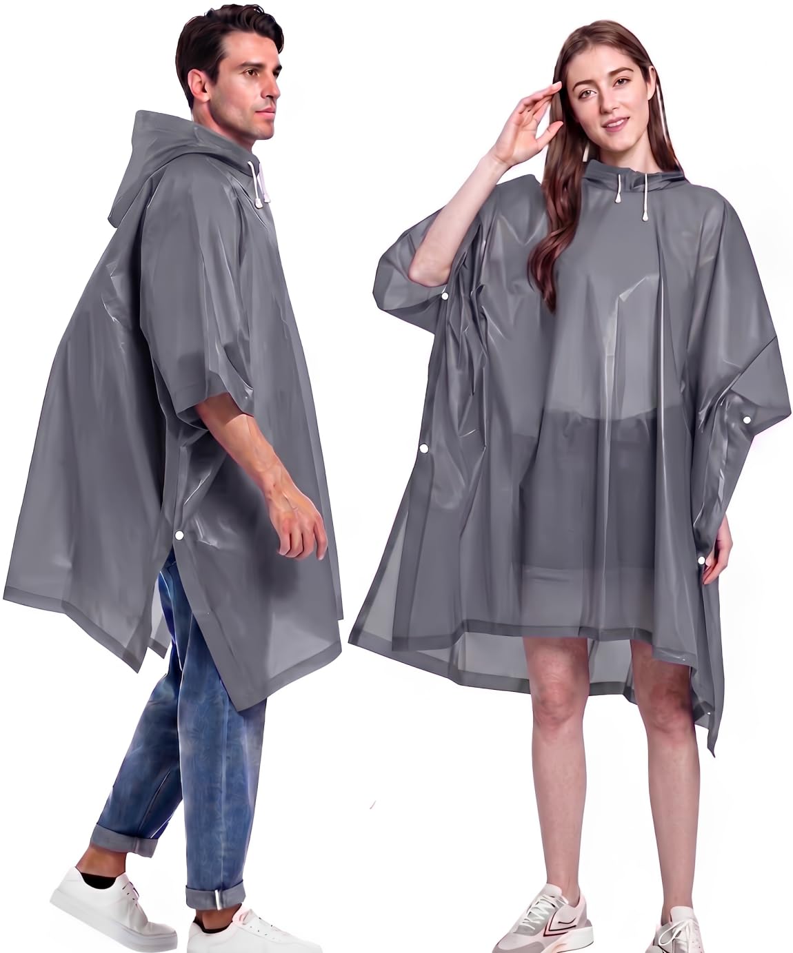 Regenponcho für Damen und Herren, 2‑Stück Wiederverwendbare Regencapes | Wasserdicht EVA‑Material, Leicht, Tragbar, Regenumhang, Festival, Wandern, Camping