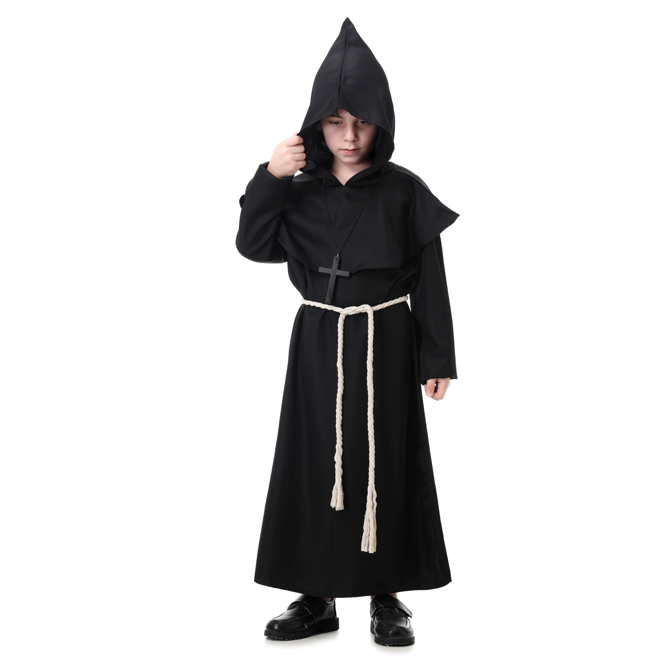 Costume Homme Carnaval Costume Moine Médiéval Adulte - Robe Et Capuche - Pour Halloween Et Cosplay - Noir Tenue Moine Carnaval Mascarade