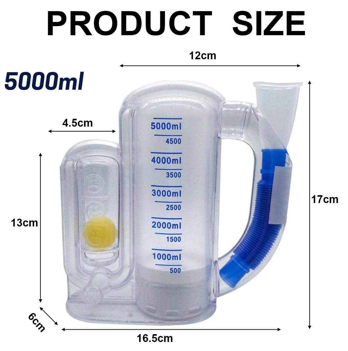 Incentive spirometr 5000 ml, trenażer płuc, trener głębokiego oddychania ze wskaźnikiem przepływu, do ćwiczeń oddechowych, rekreacji pooperacyjnej