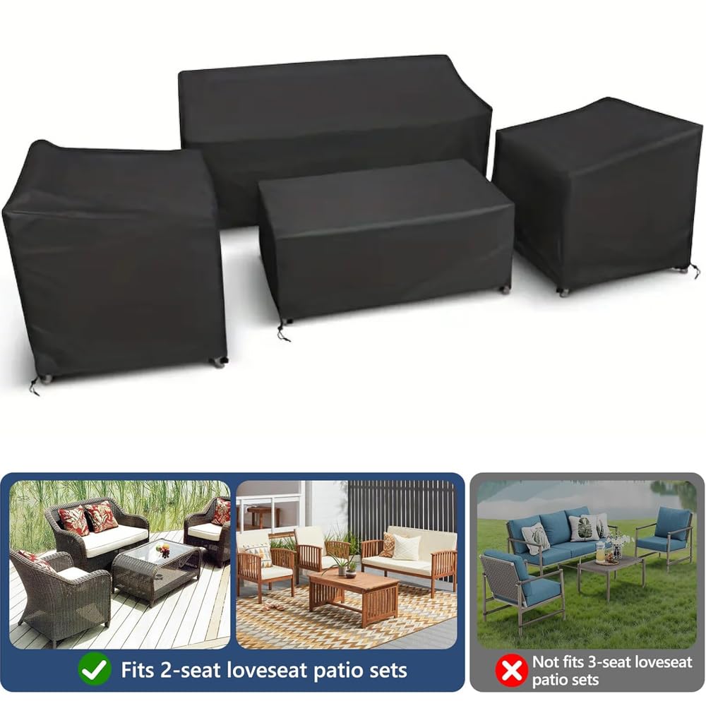 Lot de 4 housses de meubles de terrasse, imperméables et réglables pour meubles d'extérieur, canapé, table basse, chaise (200D)