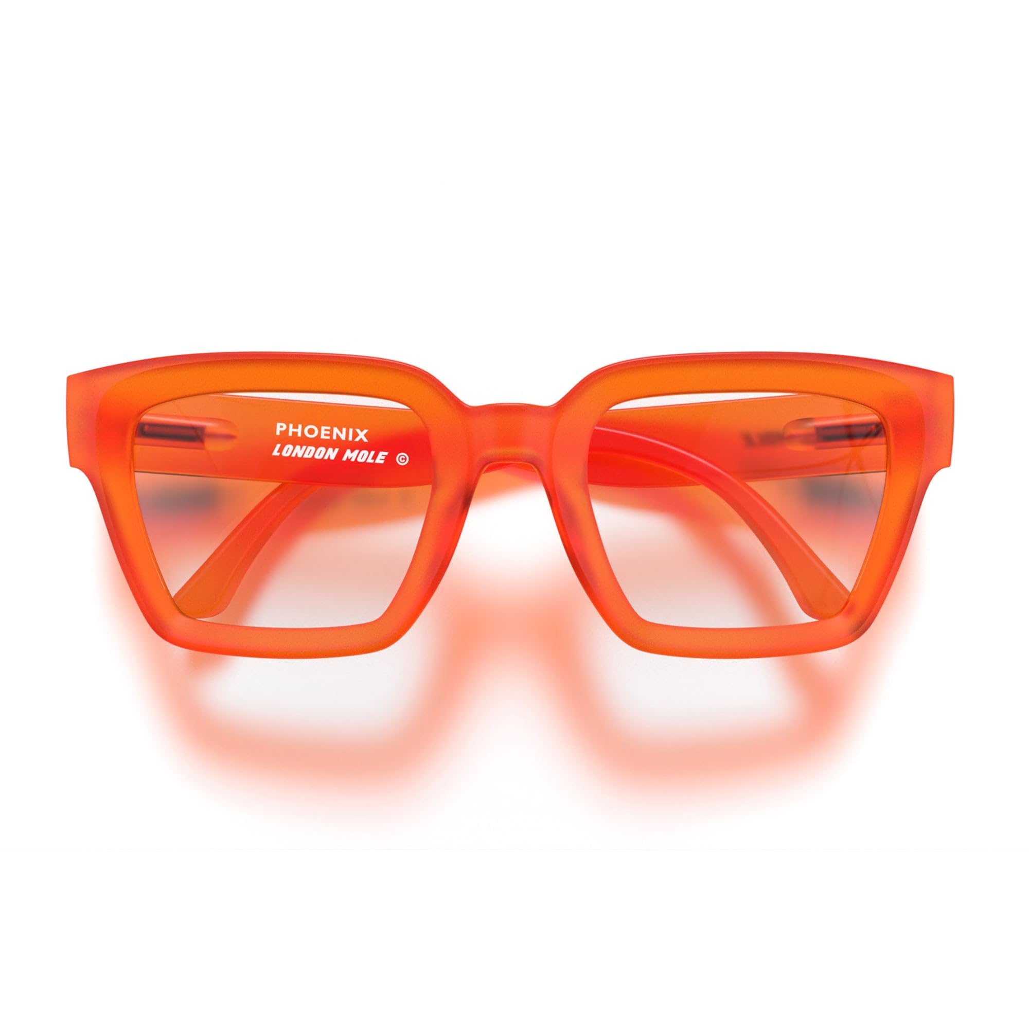 LONDON MOLE® Phoenix large oversized reading glasses, Rubberised Fluorescent Transparent Orange
