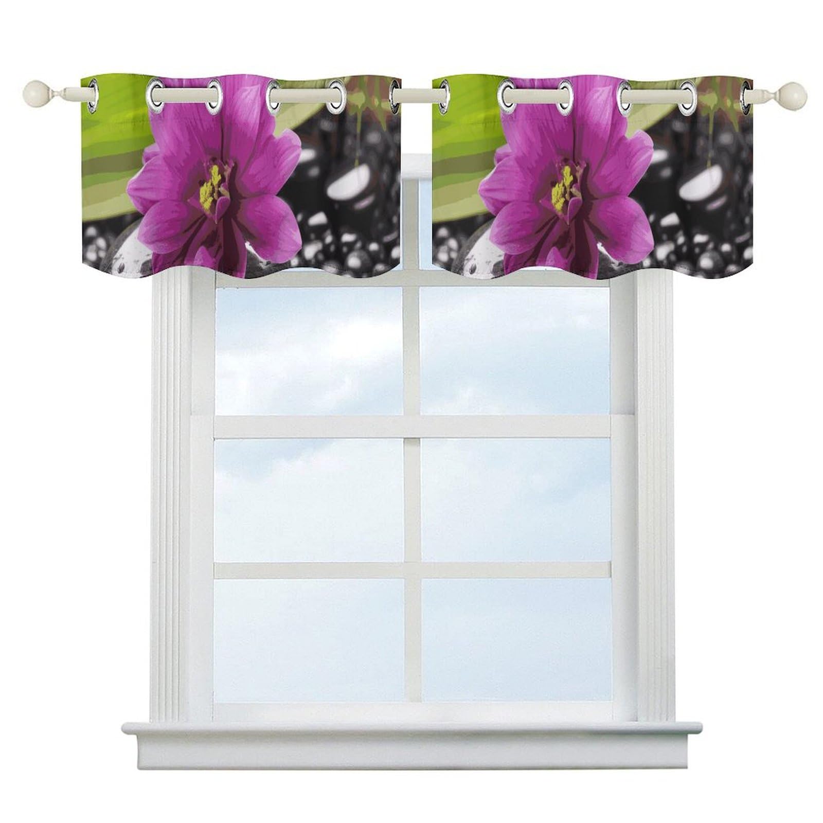 Rideaux occultants motif floral violet et pierre noire - Lot de 2 isolants thermiques