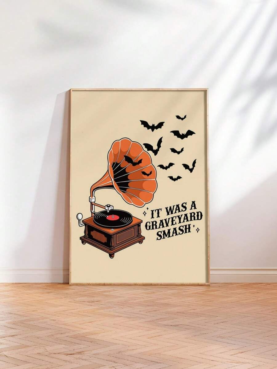 YUSUZHU 1 poster da parete con lettore di vinile, stile bohémien, con disco retrò e citazione divertente, stampe su tela, quadri da parete (80x140 cm/senza cornice)