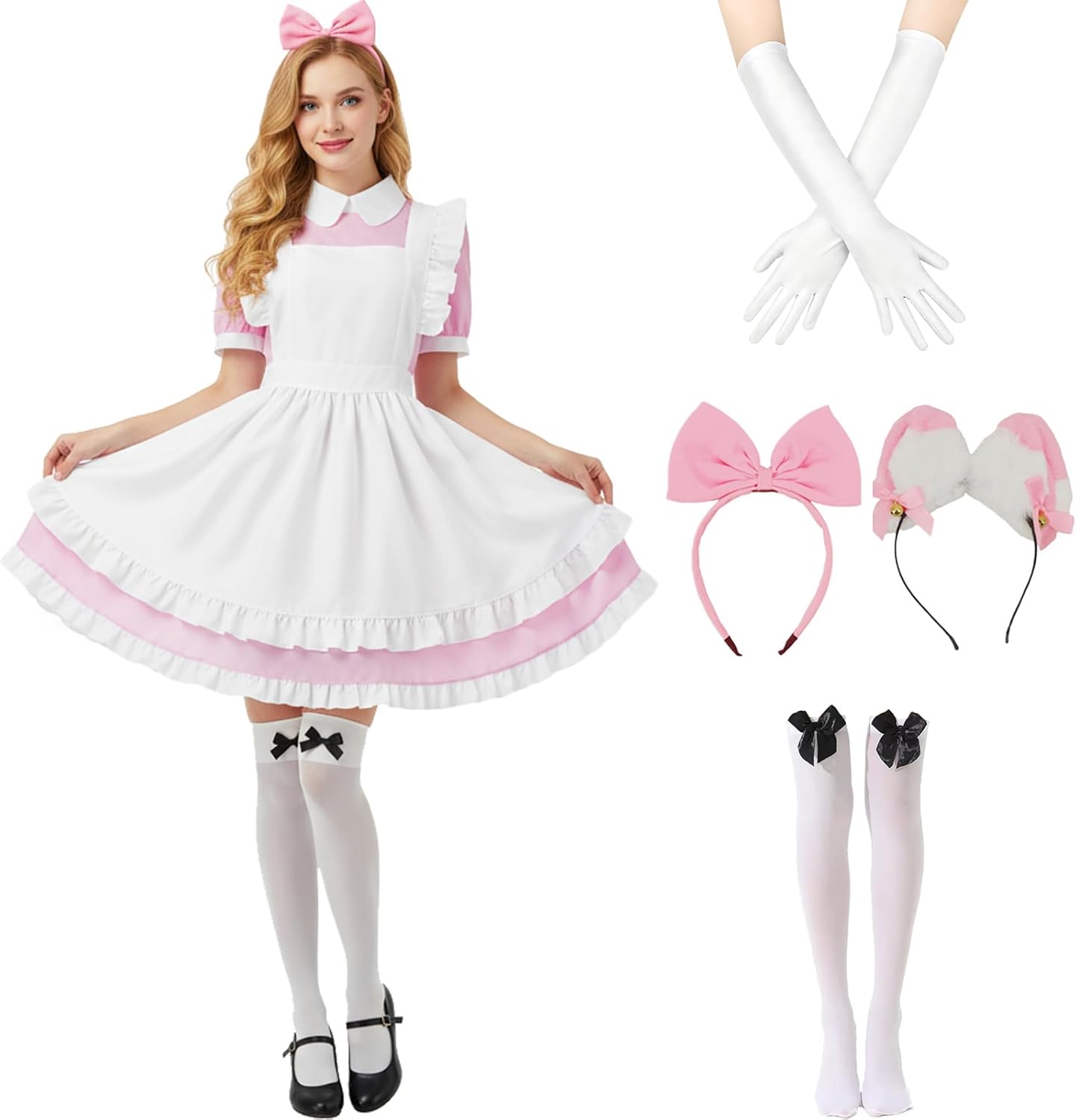 Alice Costume Women Wonderland Maid Outfit Anime Lolita Dress Halloween Cosplay Maid Apron Gloves Headband Socks Set