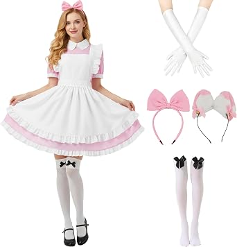 Alice Costume Women Wonderland Maid Outfit Anime Lolita Dress Halloween Cosplay Maid Apron Gloves Headband Socks Set