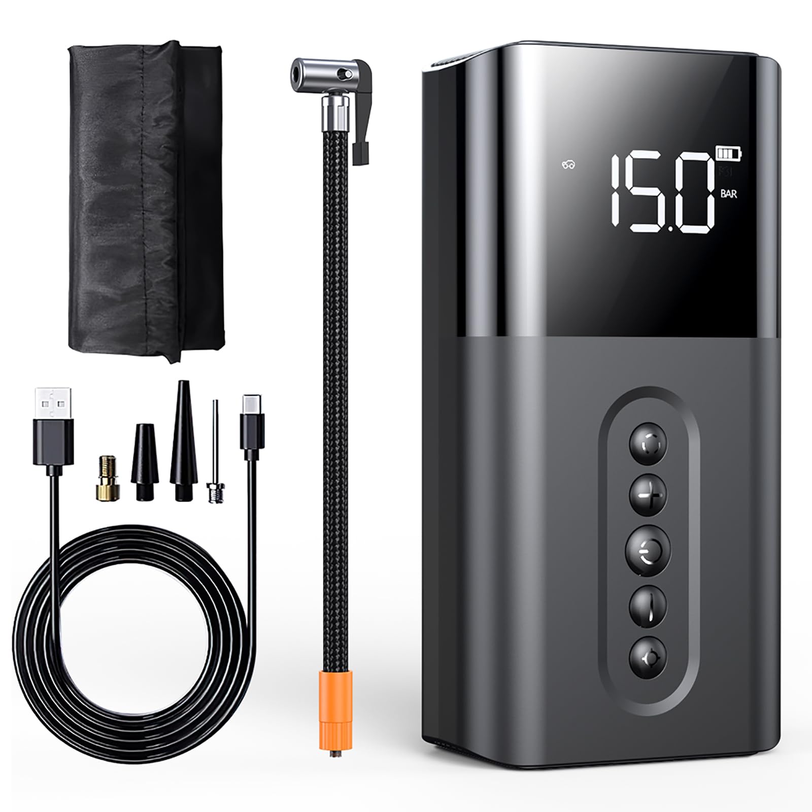 Tire Inflator Portable Air Compressor for Car Tire, Cordless & Strong Power Air Pump 6000mAh Battery Fast inflate 150PSI Tire Pump w/LED Light for Car Bike Motor Balloon Basketball (Dark Black)