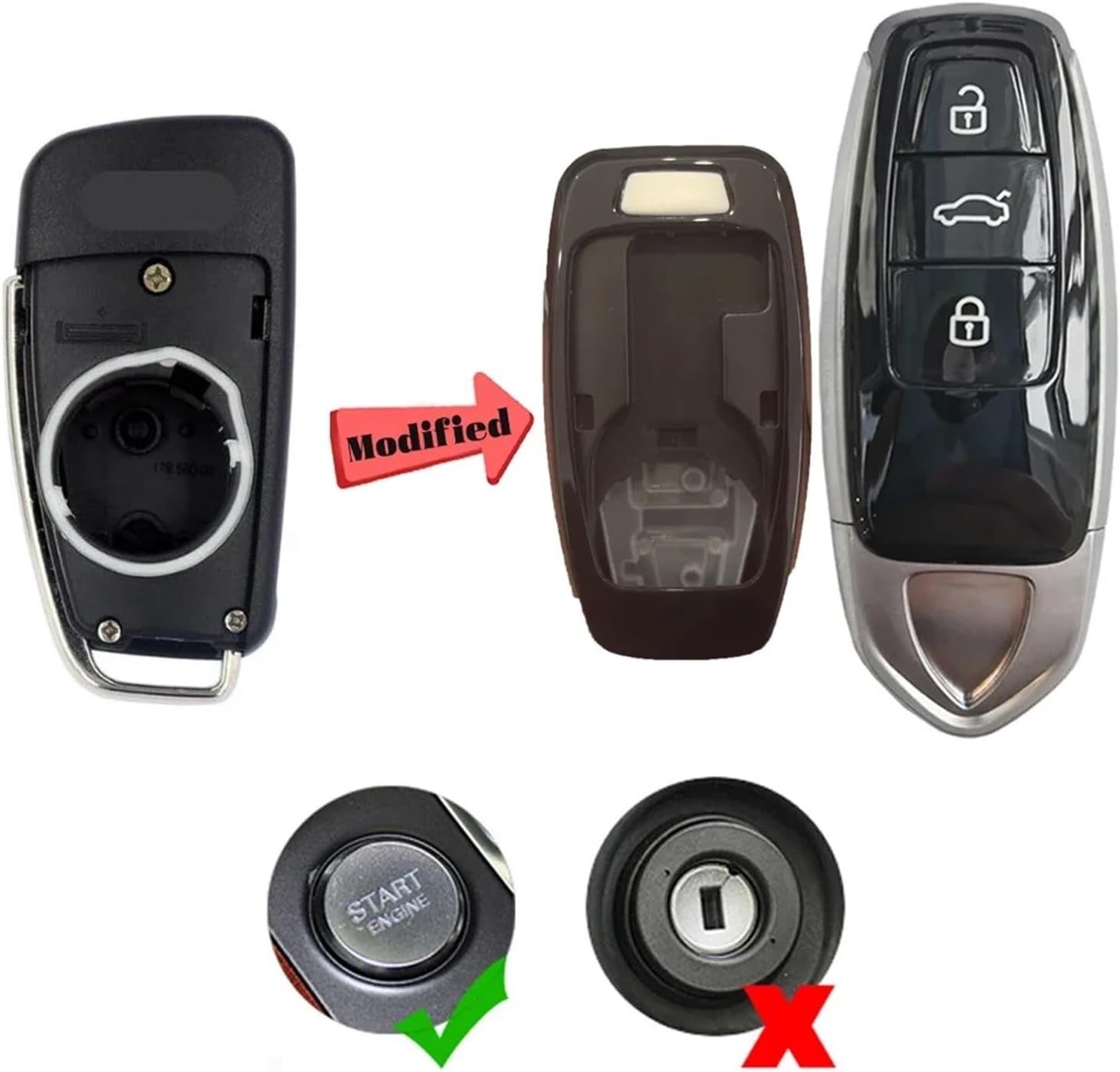 Compatible with Lamborghini Style Keyless Smart Car Key Shell Case Modify 2008 - 2014 Audi A3 Q3 Q2L A5 S3