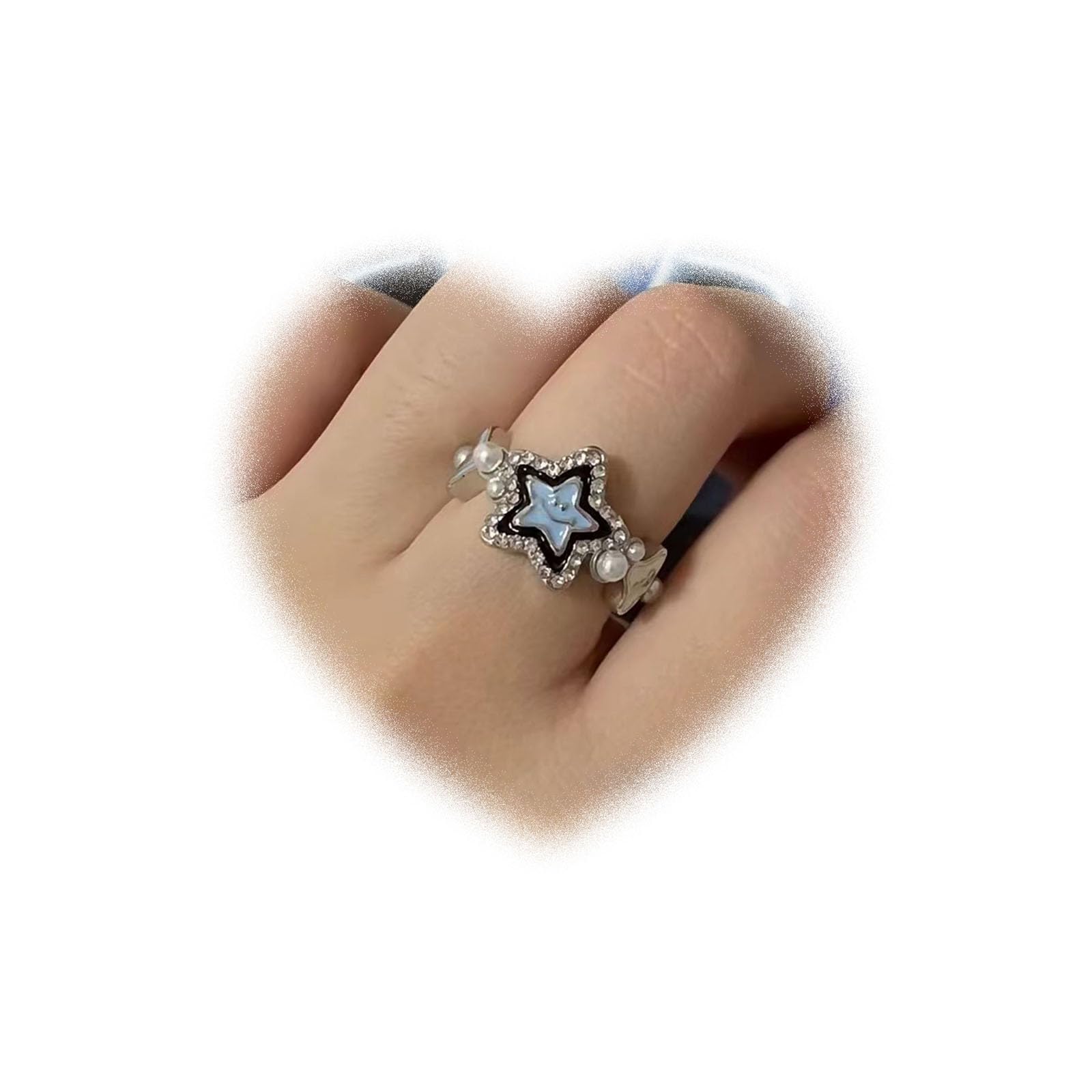 W WEILIRIANW WEILIRIAN Boho Crystal Star Ring for Teen Girls Pearl Knuckle Ring Smile Star Stacking Ring Lucky Star Finger Ring Cz Star Open Ring Dainty Adjustable Ring Jewelry for Women Gifts