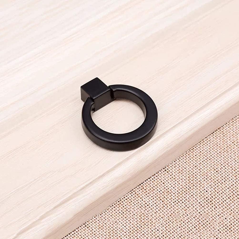 Myxekllo 4Pcs Black Cabinet Ring Pulls, Zinc Alloy Matte Black Drawer Handles, Single Hole Design for Drawer, Kitchen Cabinet, Wardrobe, Dresser