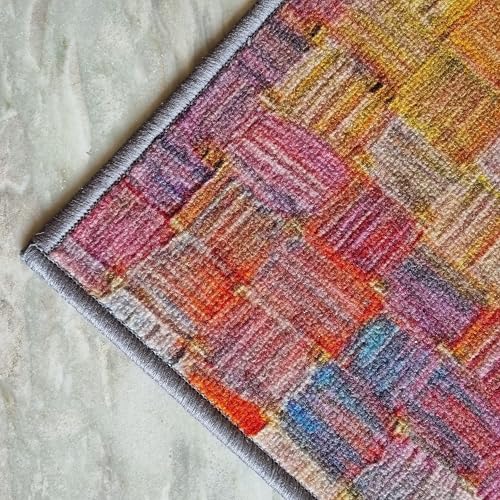 Image of Matz&More Abstract Art Deco Runner Mat Set, Multicolor Nylon, Non-Slip Rubber Back, Rectangular Kitchen Bathroom Rug, 50x120cm + 40x60cm, 2 Piece