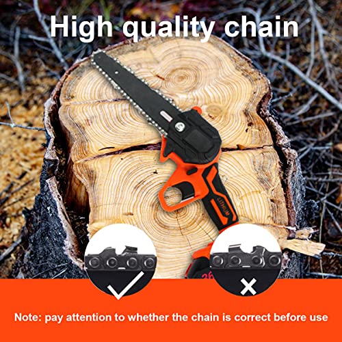 Mini Chainsaw Cordless Battery Saws, Upgraded 6-Inch 36V Power Chain Saws, Portable one-Hand Operated Electric Saw for Courtyard Tree Branch Wood Cutting (2pcs Batterie+ 2pcs Chain)
