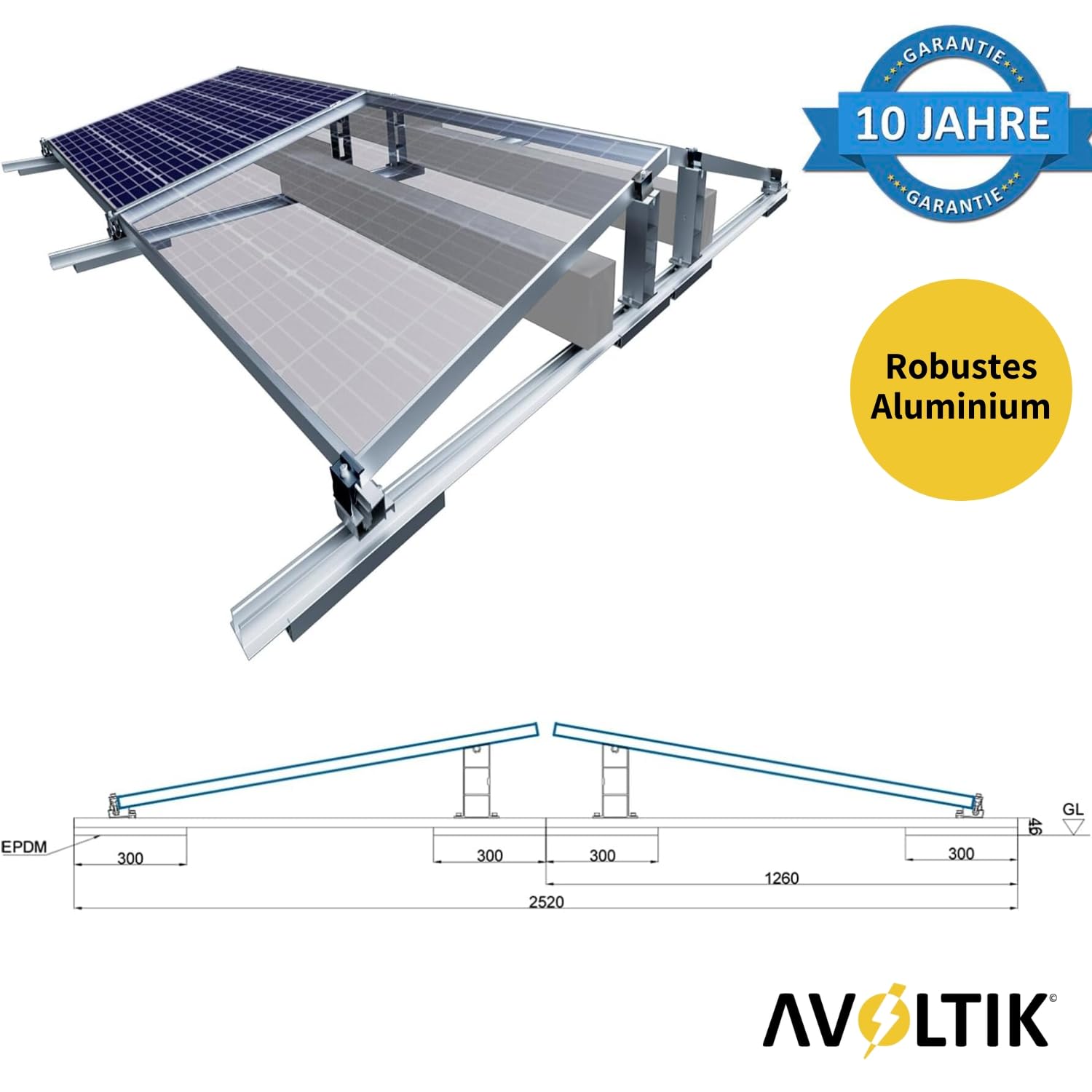 Avoltik 4x Flachdachhalterung für Solarmodule ohne Bohren I PV Halterung Flachdach oder Boden I Solarmodul Halterung Flachdach I einfache Montage, flexible Ausrichtung, robust & langlebig 0% MwSt