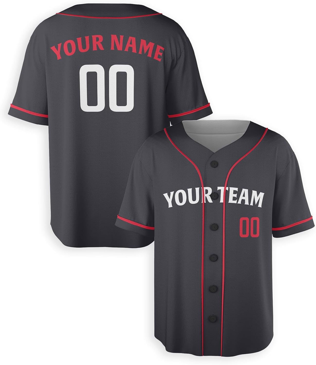 Custom Baseball Jersey with Red Trim for Men, Women, Youth, Toddlers & Infants - Add Your Name & Number - Piping & No Piping Options