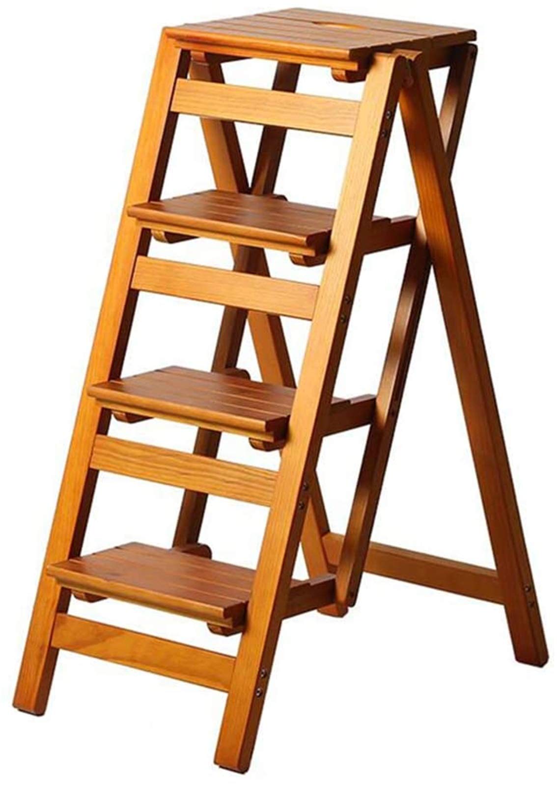 Escabeau pliant 4 marches en bois élargi et tabouret haut robuste