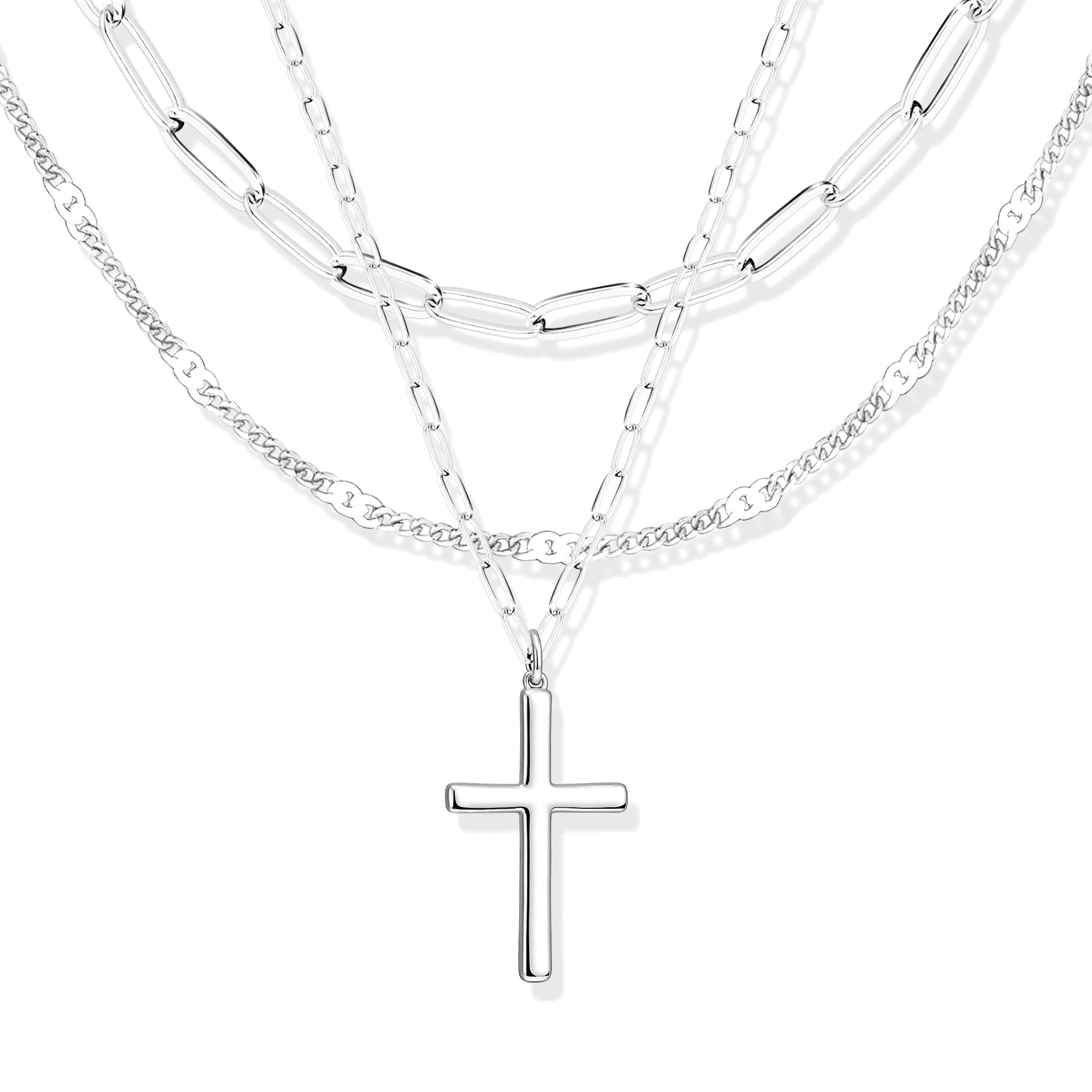 Layered Gold Necklaces for Women, Stackable Dainty 14K Gold Silver Plated Trendy Circle Paperclip Chain Pendant Choker Necklace,Simpl Diamond Cross Bow Jewelry Set Gifts for Women