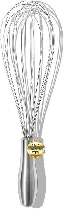 Batidor de acero inoxidable OYV 18/10, batidor de metal de 12 pulgadas, mango ergonómico | Apto para lavavajillas, diseño de globo de 8 hilos, resistente a la oxidación, mango sellado impermeable, para huevos, salsas, masa y crema