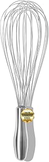 12" Whisk for Cooking, Ergonomic Handle, Dishwasher Safe 18/10 Stainless Steel Whisk, Professional Kitchen Wire Whisk, Perfect for Blending, Whisking, Baking, and Beating