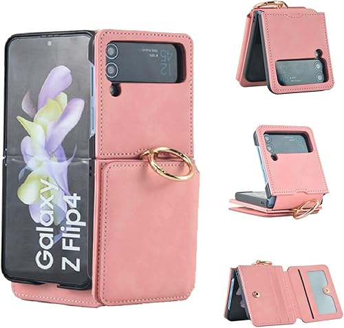 Asuwish Funda de teléfono para Samsung Galaxy Z Flip 4 5G 2022 con anillo cruzado correa con cordón para tarjeta de crédito, soporte para celda,
