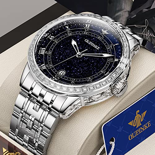 Image of OUPINKE Men's Automatic Watch 44mm Big Dial,Luxury Mechanical Wristwatch,Sapphire Crystal Glass,50M Waterproof, Tungsten Steel with Date Display