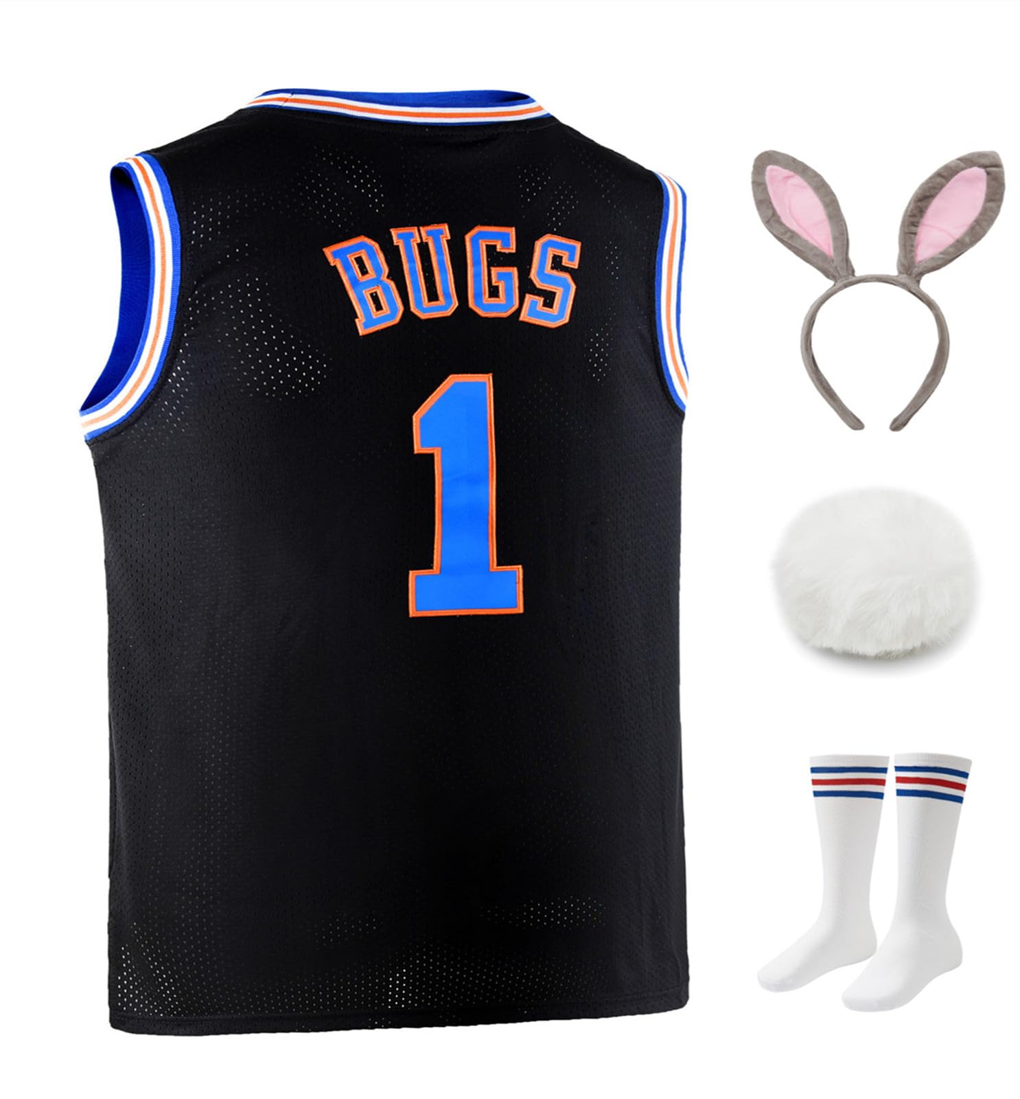 Bugs 1 Space Men's Movie Jersey Basketball Jersey with Head Hoop & Socks White S-XXL