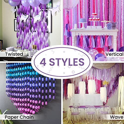 Image of PartyWoo Crepe Paper Streamers 6 Rolls 492ft, Pack of Metallic Silver, Lavender, Purple, Pastel Pink, Pink, White Crepe Paper for Birthday Decorations, Baby Shower Decorations (1.8 Inch x 82 Ft /Roll)