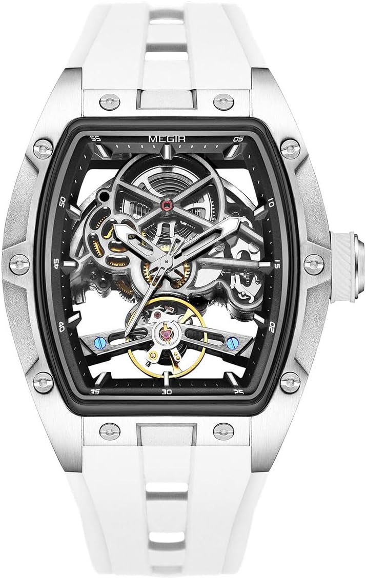 MEGIR Automatic Watch for Men, Tonneau Skeleton Dial,