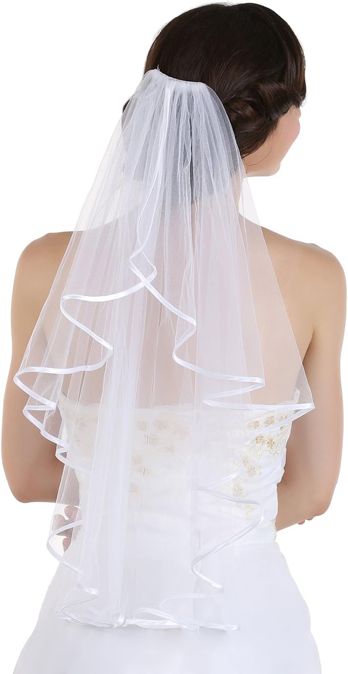 Elegant 1T 1 Tier Ribbon Cascade Waterfall Bridal Veil