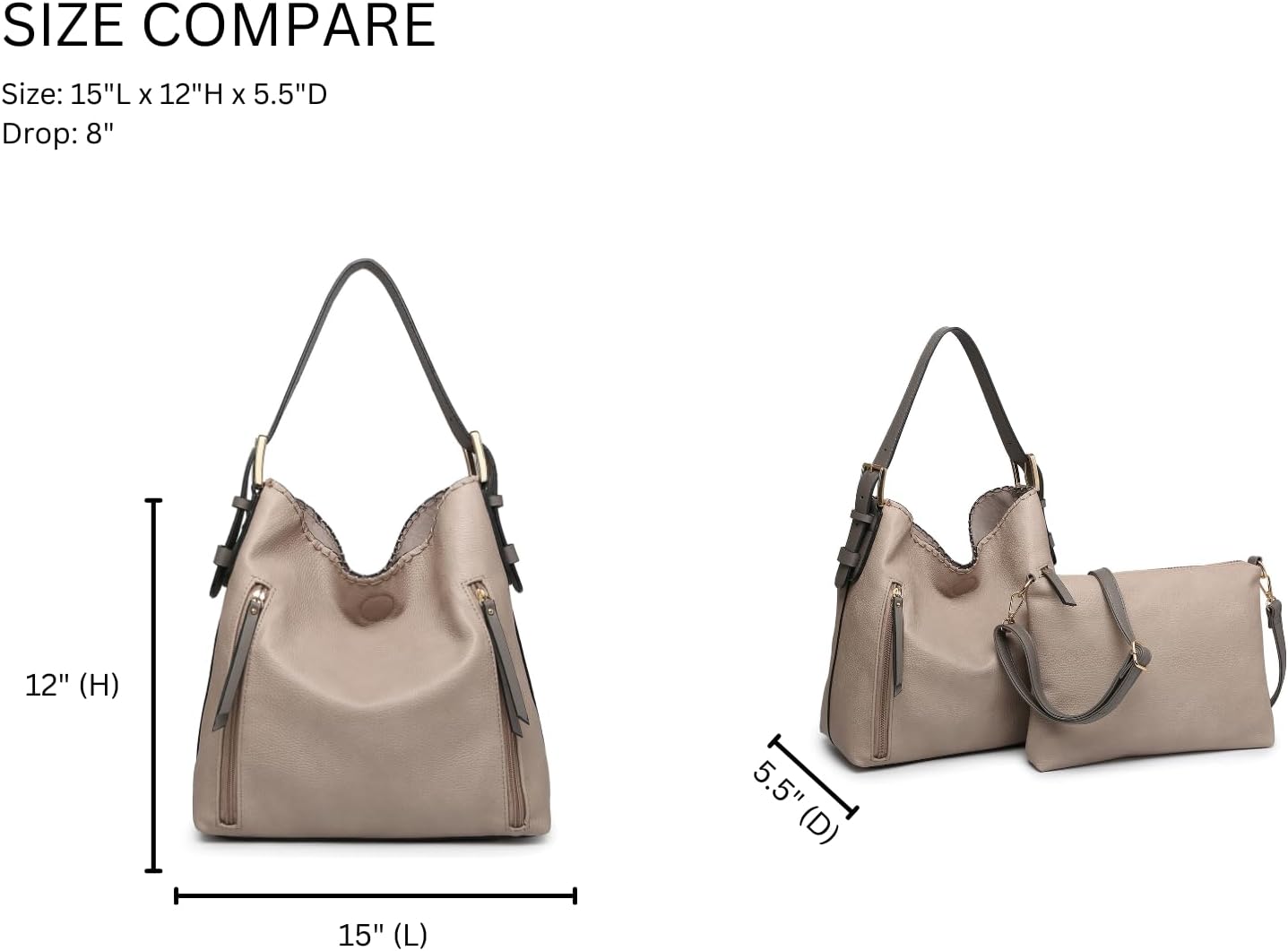 Alexa Vegan Leather Hobo Bag 2-in-1 Shoulder Purse and Handbag with Inner Crossbody Bag for Women - Image 3