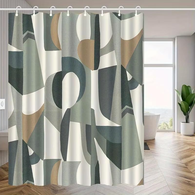 Rideau de douche géométrique en polyester imperméable contre les moisissures