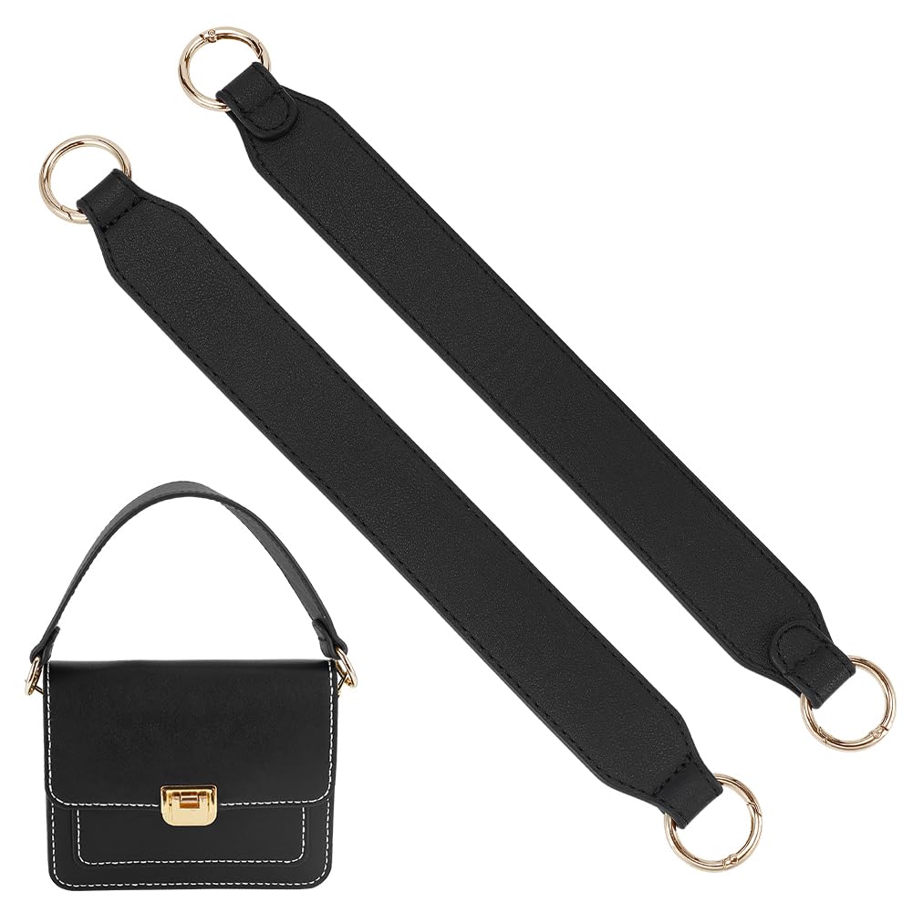 WADORN 2Pcs PU Leather Short Bag Handle, 34cm Leather Purse Strap Replacement Short Handbag Handles Shoulder Strap for Clutch Bag Bucket Tote Bag Top Handles, 3mm Thick, Round Rings: Gold