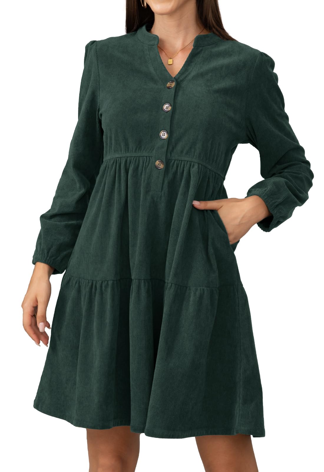 Jayscreate Womens 2025 Long Sleeve Corduroy Dress Above Knee A-Line V Neck Fall Winter Short Work Dress