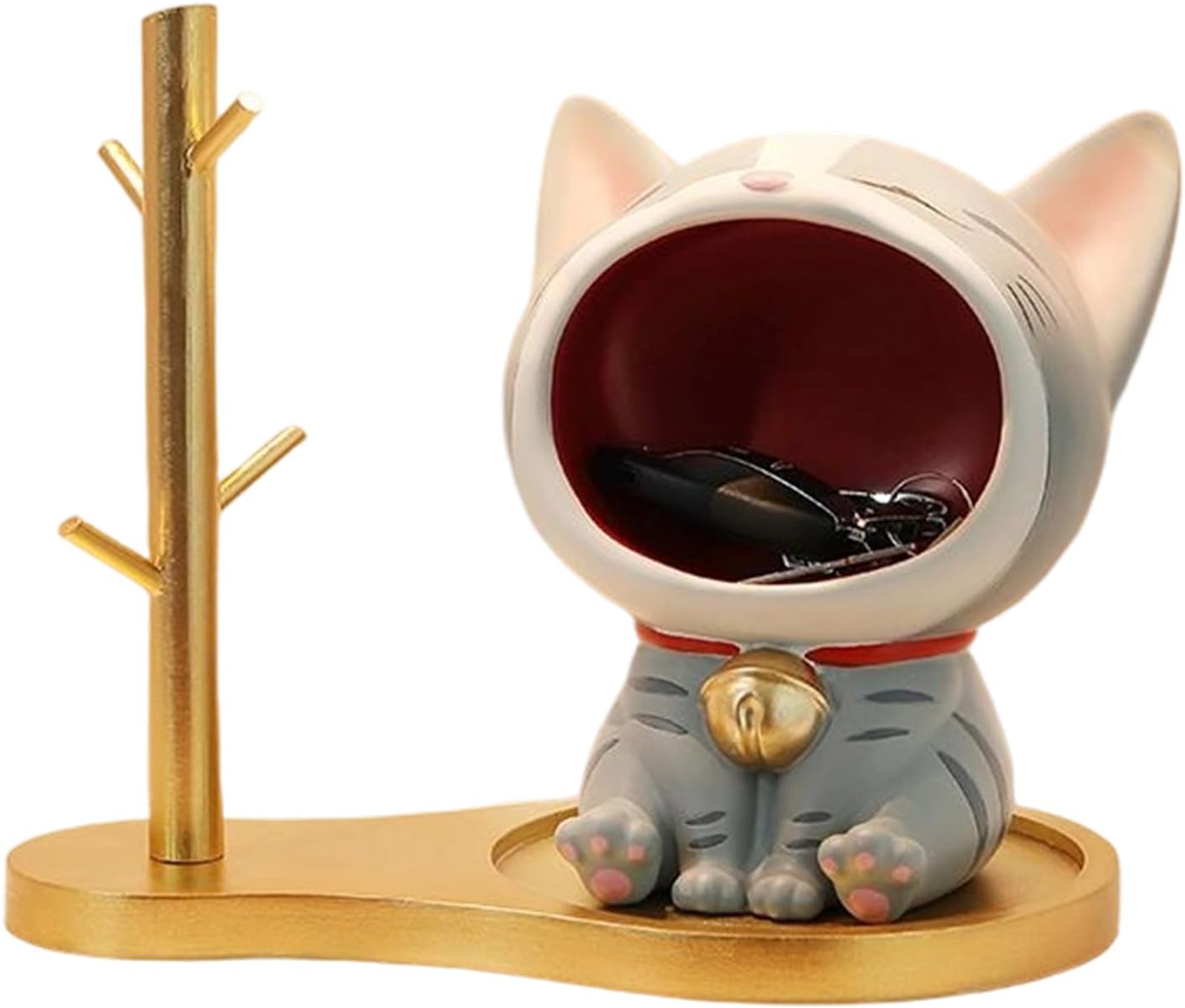 Amazon.co.jp: 皿を捧げるネコ ねこ 猫ちゃん キー収納 猫置物 樹脂製品トレイ 鍵置き 小物収納 玄関収納 卓上置物 収納トレイ 動物像  彫刻装飾 クリエイティブ贈り物 インテリア 雑貨 彫刻装飾 ご誕生日/結婚式/クリスマス (ホワイト) : ホーム＆キッチン 猫のキャンディボウル、樹脂彫刻の置物トレイ、鍵やスナック用の装飾皿、耐久性のある滑らかな樹脂素材、かわいい猫のデザインの卓上装飾、家