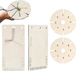 DLOULP 4Pcs Wood Beading Cord Discs Bracelets Weaving Discs Braiding Plate with Measurement Marking Handmade Jewelry Craft Tool Wooden Bracelets Weaving Board