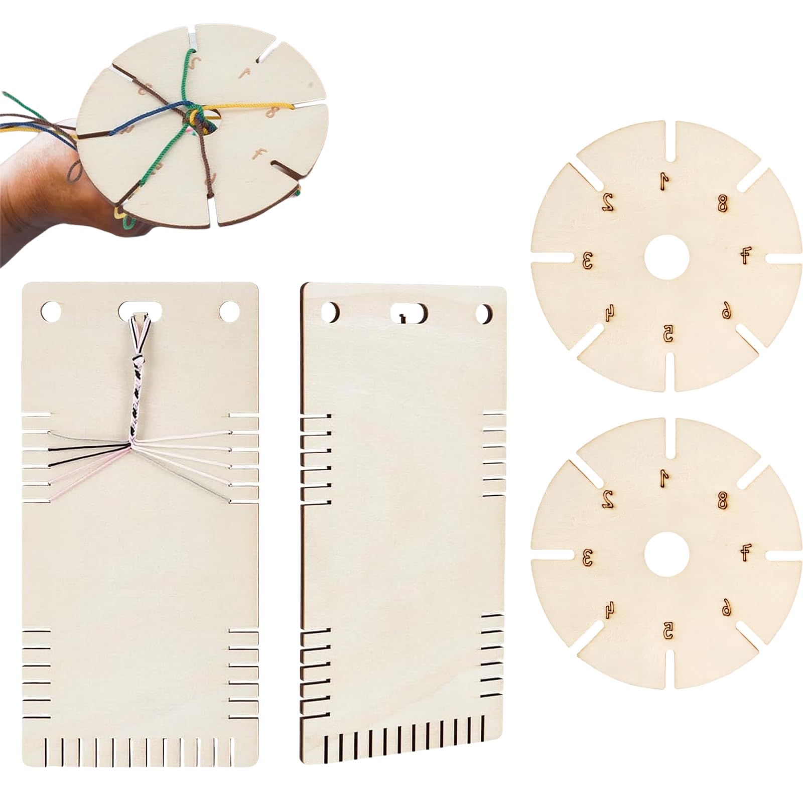 YROHGKPN 4Pcs Wood Beading Cord Discs Bracelets Weaving Discs Braiding Plate with Measurement Marking Jewelry Craft Tool Wooden Bracelets Weaving Board