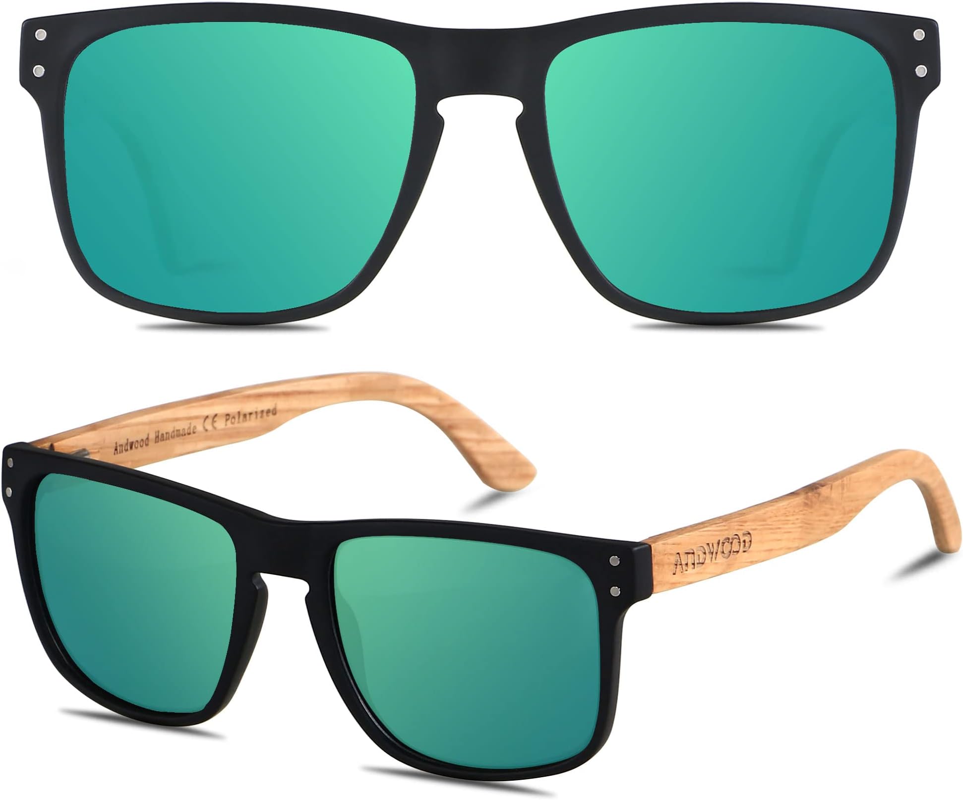 Mens Sunglasses Polarized UV Protection Wooden Frame Beach Sun Glasses Womens Square Wood Shades