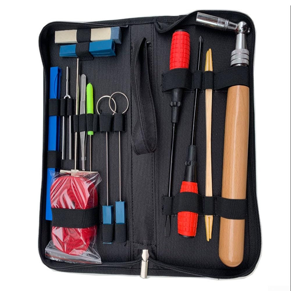 Kit di strumenti per accordatore pianoforte, kit professionale per accordare pianoforte, 16 pezzi, include chiave per accordatura, martello, striscia di temperamento, kit di silenzio, set di fissaggio