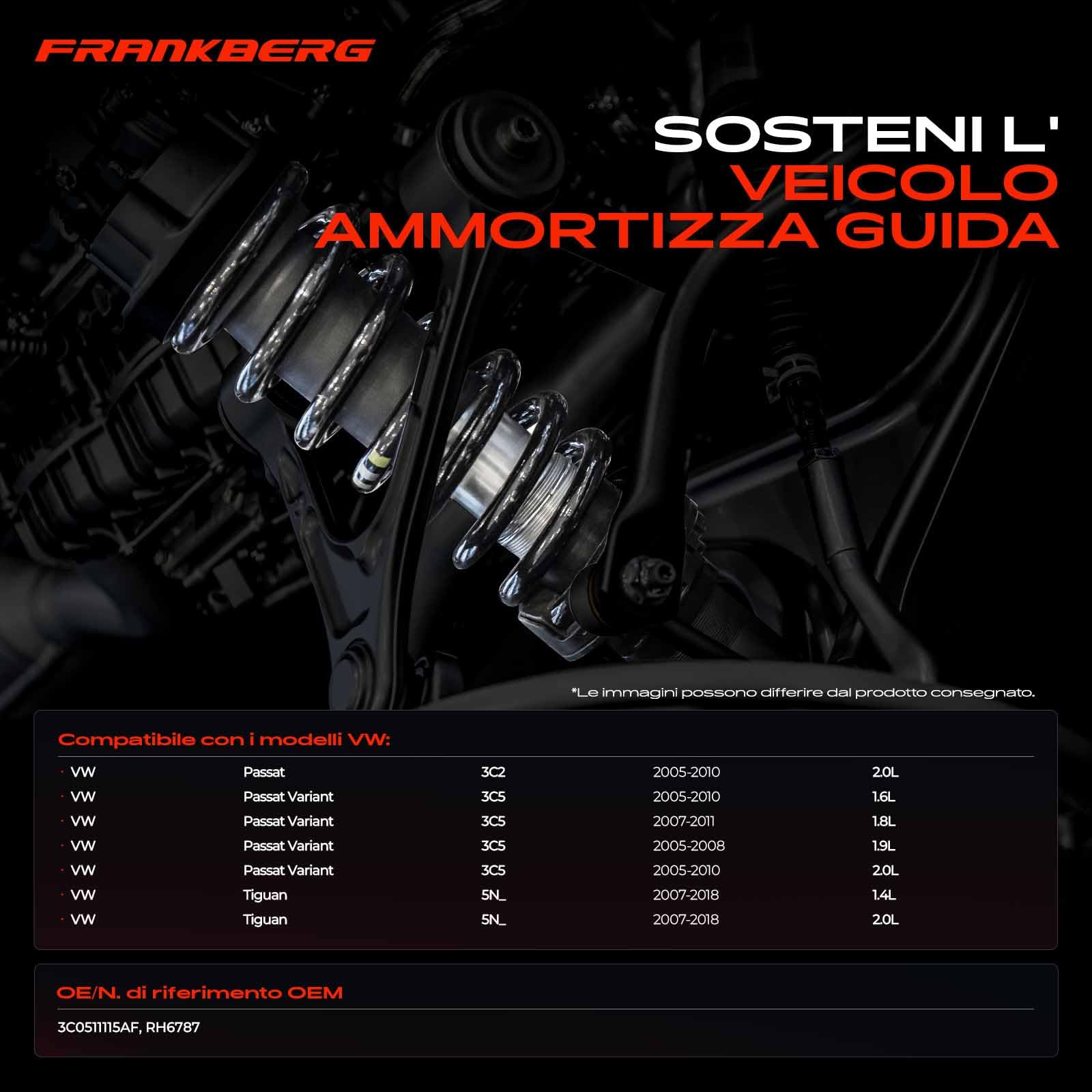 Frankberg 2 molle per sospensioni assale posteriore 3C0511115AF | Compatibile con: P.a.s.s.a.t 3C2, P.a.s.s.a.t Variant 3C5, T.i.g.u.a.n 5N